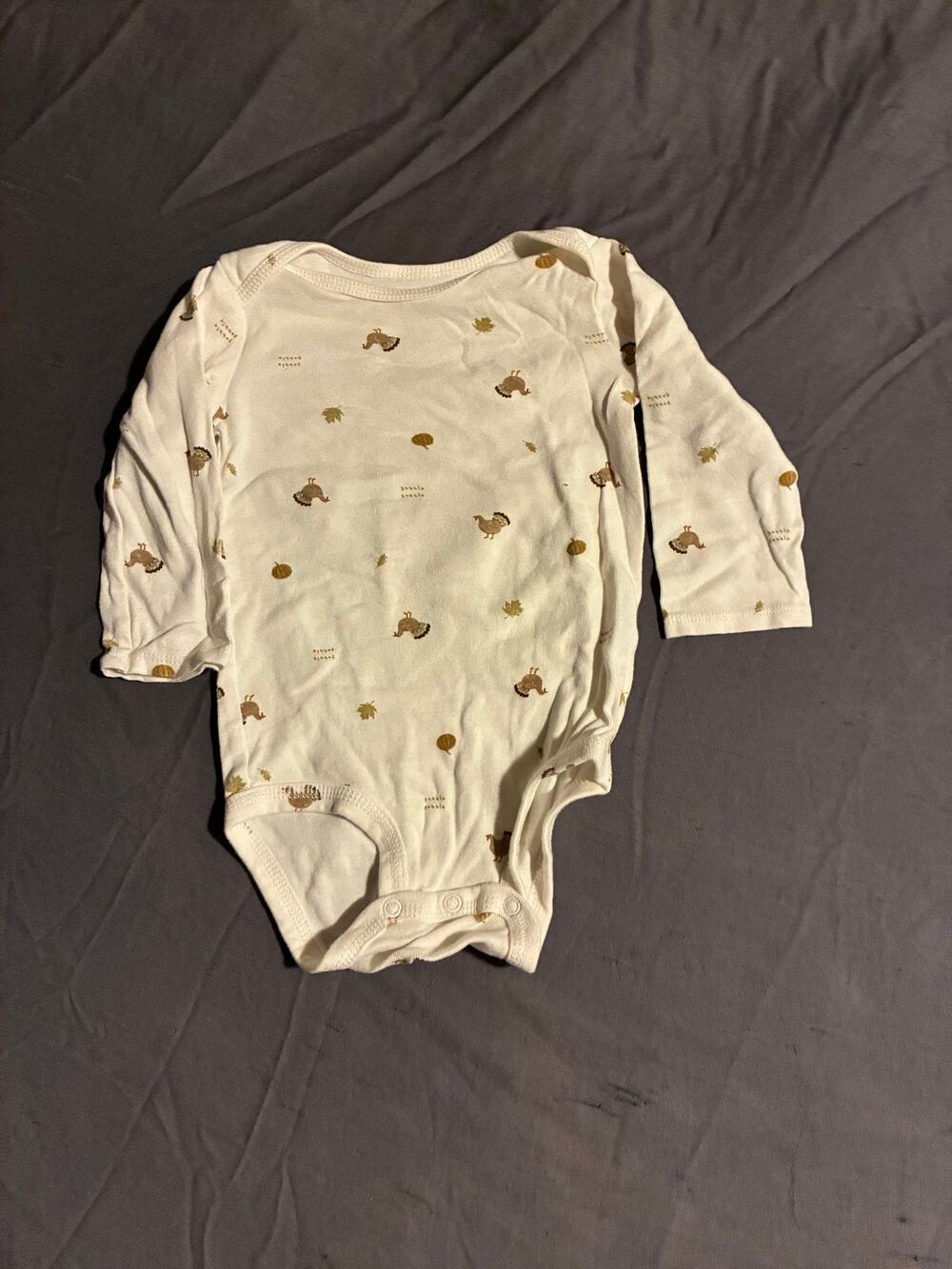 Carters Bodysuit Baby 18M Long Sleeve Fall Turkey Pumpkin Print White Cute